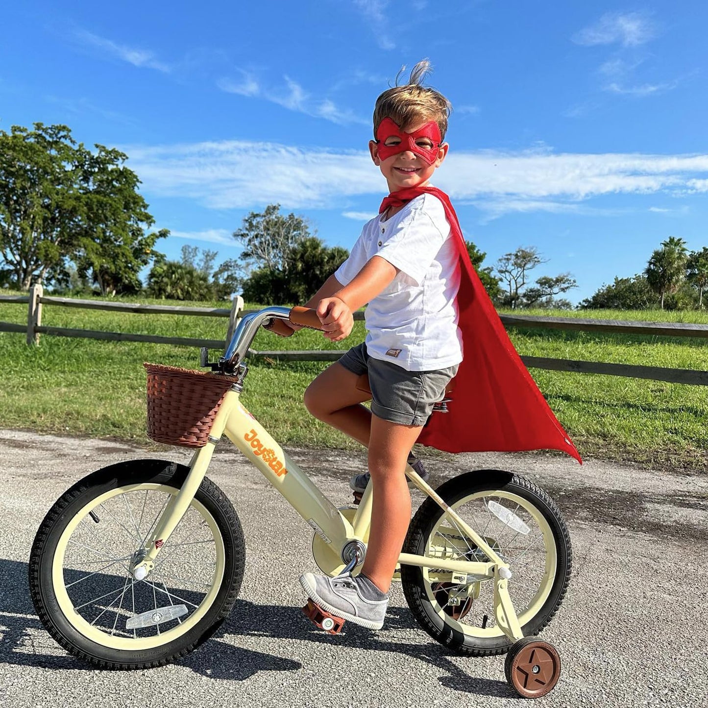 JOYSTAR 12 Inch Kids Bikes with Training Wheels & Basket, Vintage Girls Bike for Toddler of 2-4 Years Old Girls & Boys, Kids Bicycles, Beige