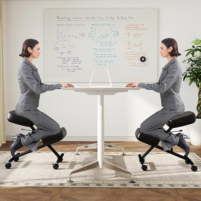 Goplus Kneeling Chair, Upholstered Mobile Desk Chair w/Adjustable Height, Thickened Sponge Cushion, 4 Lockable Universal Wheels, Office Home Padded Stool with Angled Seat, Black (1)