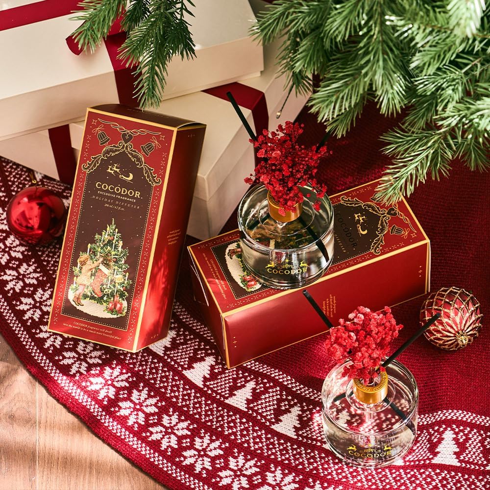 COCODOR Christmas Reed Diffuser Set / 6.7oz / Snow Fig/Holiday Scented Oil with Sticks, Festive Home Fragrance Gift for Xmas & Winter Décor