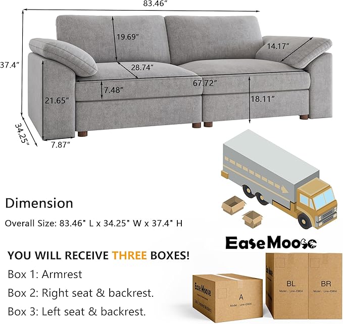 EASE MOOSE Modern Loveseat Sofa for Living Room, Comfty 2 Seat Solid Wood Frame Sofa, FSC Certified Modern Deep Seat Couch