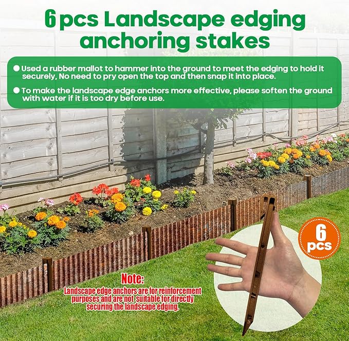 Camitlli Corrugated Metal Garden Edging,Sturdy Tall Landscape Edging Borders with 6pcs Anchor Stakes, Perfect DIY for Flower Beds, Lawn and Pathway,Tree Surrounds,Paver Edges (Pre-Rusted 6"×20FT)