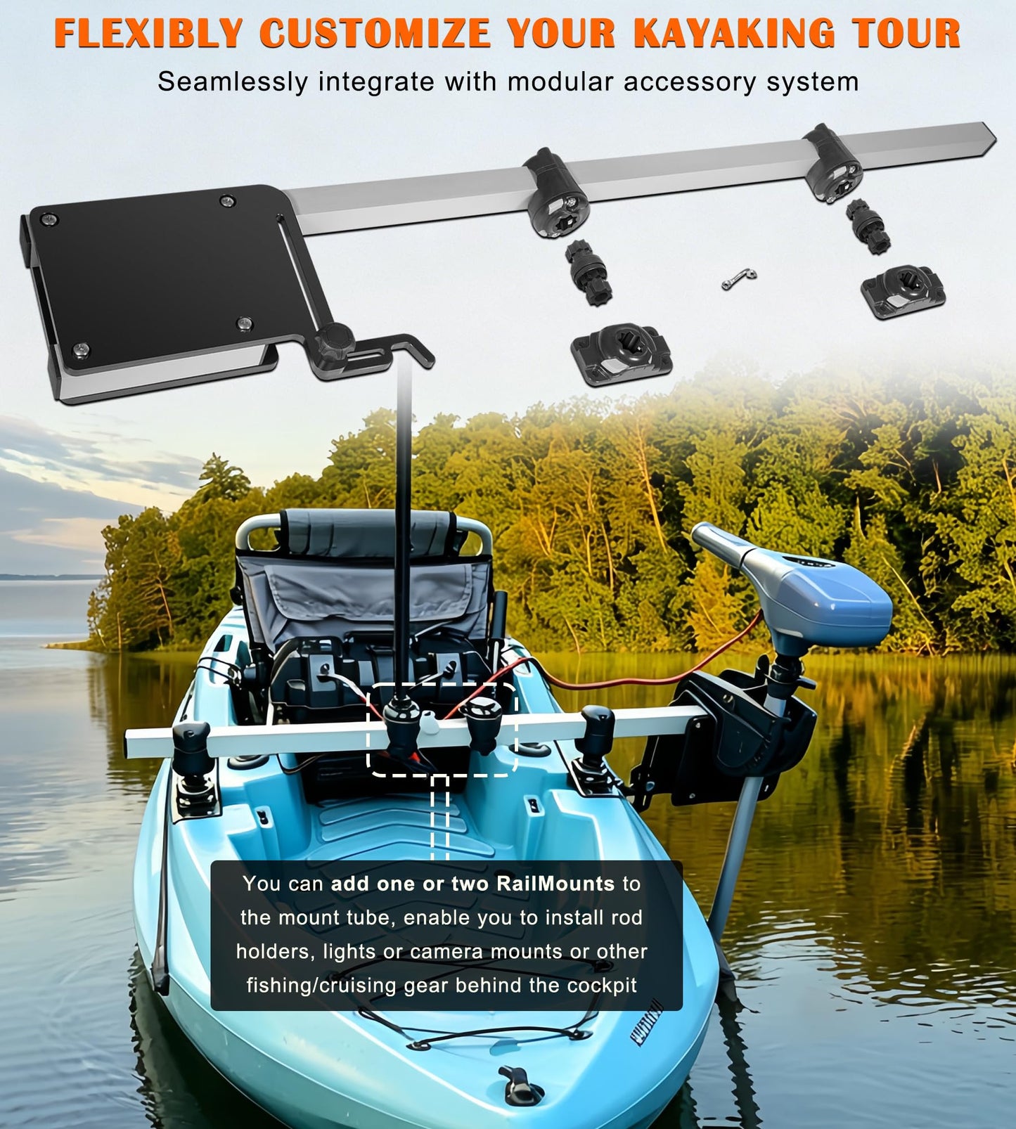 Bonbo for Kayak Trolling Motor Mount 04-4091-11, Adjustable & Universal Transom Motor Mount Bracket Fits for Most Kayak Clamp-on Electric Trolling Motors Up to 60lbs Thrust