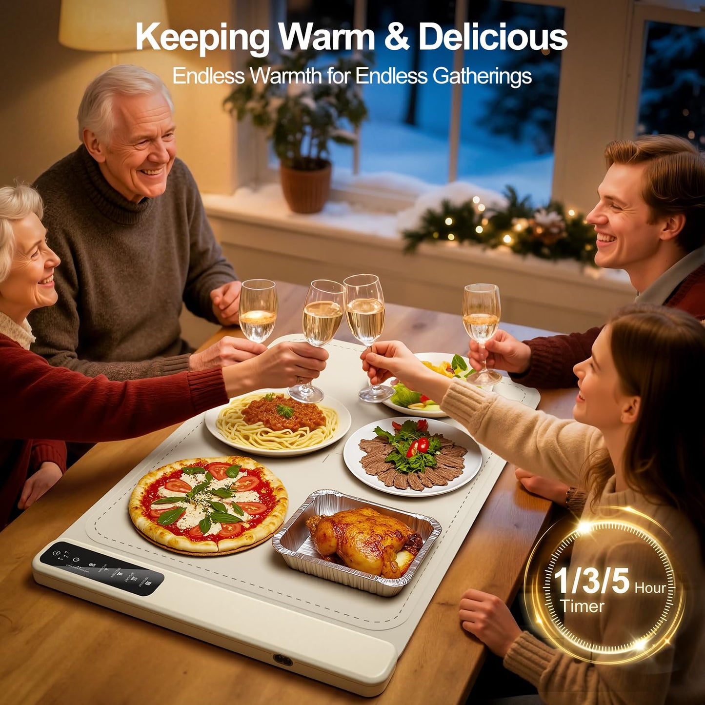 Warming Mat for Food – Electric Warming Tray with 4 Temp Settings & Timer, Portable Rollable Food Warming Mat for Countertop – Ideal Food Warmer for Buffets, Parties, Family Gatherings Use