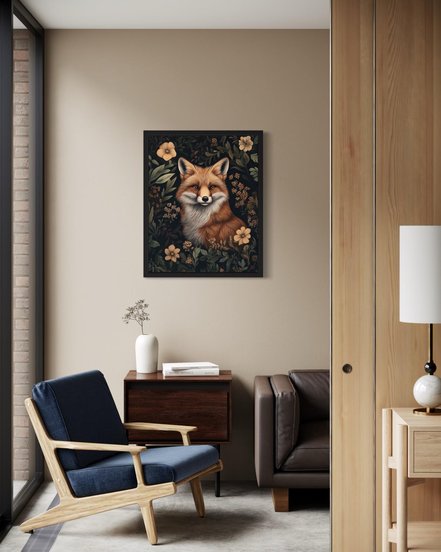Red Fox Art Print Poster, William Morris Style Retro Mid Century Botanical Victorian Dark Academia Gothic Decor Gallery 10b (Red Fox, 8 x 10 inches, Unframed)
