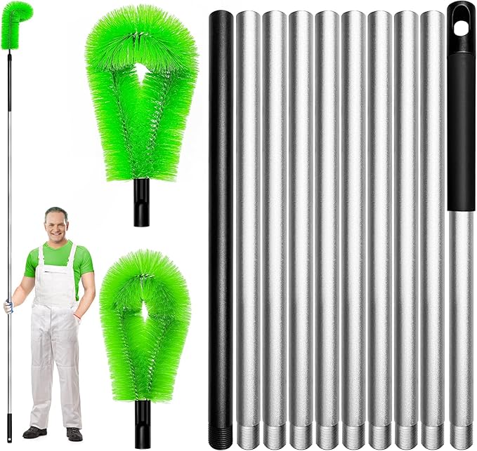 13 FT Gutter Cleaning Tool, Roof Gutter Brush, Clear Leaves from Roof Gutters Without a Ladder, Includes 2 Cleaning Brushes & Green