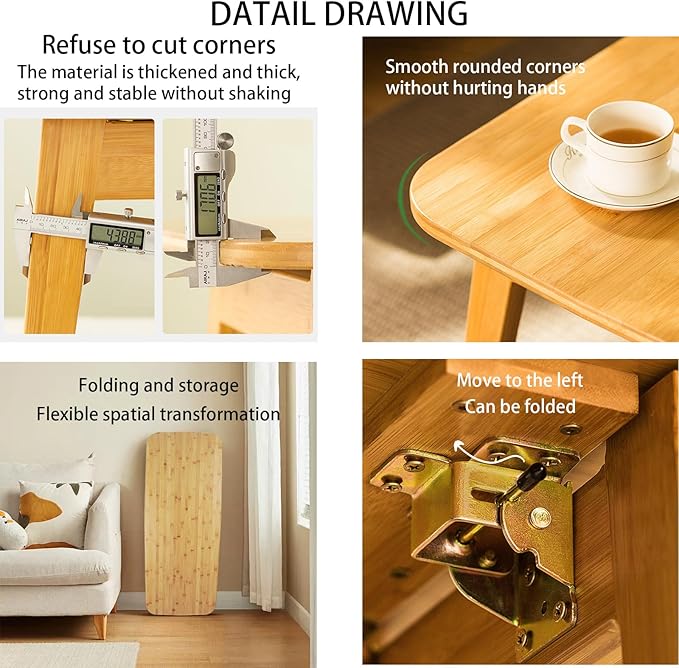 Baveke Coffee Table Foldable Mid Century Desk TV Stand with Open Storage Shelf Center Table for Living Room Furniture RV No Assembly, Natural (39.37IN)