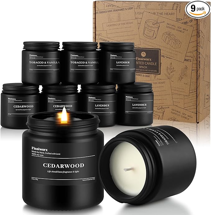 9 Pack Scented Candles Set Gifts for Men,Aromatherapy Candle Set with Scents (Vanilla/Lavender/Cedarwood) - Gift for Dad, Boyfriend, Birthday, Father’s Day, Anniversary