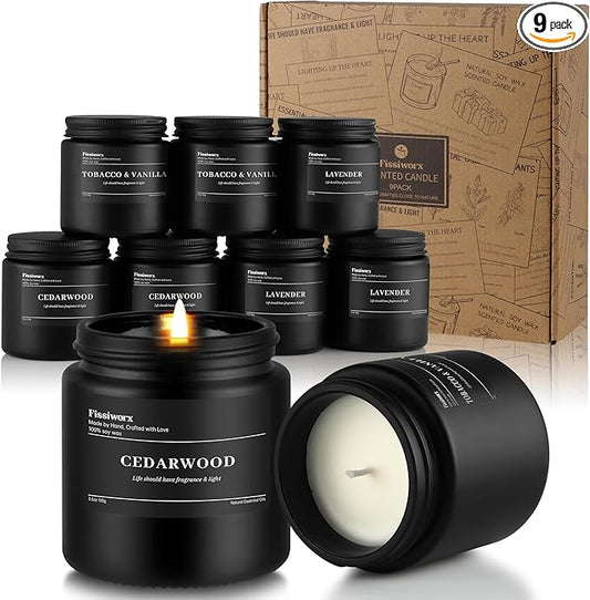 9 Pack Scented Candles Set Gifts for Men,Aromatherapy Candle Set with Scents (Vanilla/Lavender/Cedarwood) - Gift for Dad, Boyfriend, Birthday, Father’s Day, Anniversary