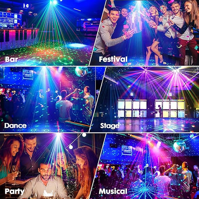 Party Lights,Disco DJ Strobe Light Stage Disco Ball Projector Effect Rave Dance Club Light Sound Activated with Remote Control for Parties Home Show KTV Pub Dance Karaoke Christmas