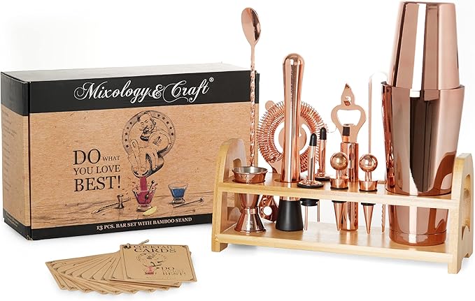 Mixology & Craft Bartender Kit - 13 Piece Set Including Stainless Steel Cocktail Making with Bar Stand & Boston Shaker, Pe...