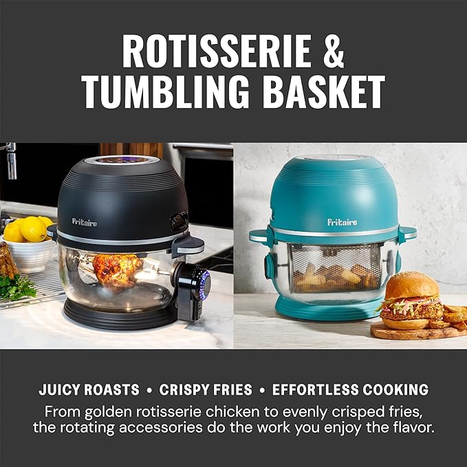 Non Toxic Air Fryer™ 9-in-1 Functions - Glass AirFryer 5 Quart w/ 360 Visibility, Self-Cleaning, 400F Vortex Air Fryer for Even Cooking, BPA-Free Teflon Free, Rotisserie, Roast, Bake, Cherry
