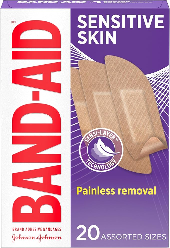 Band-Aid Brand Adhesive Bandages for Sensitive Skin, Hypoallergenic First Aid Bandages with Painless Removal, Stays on Whe...