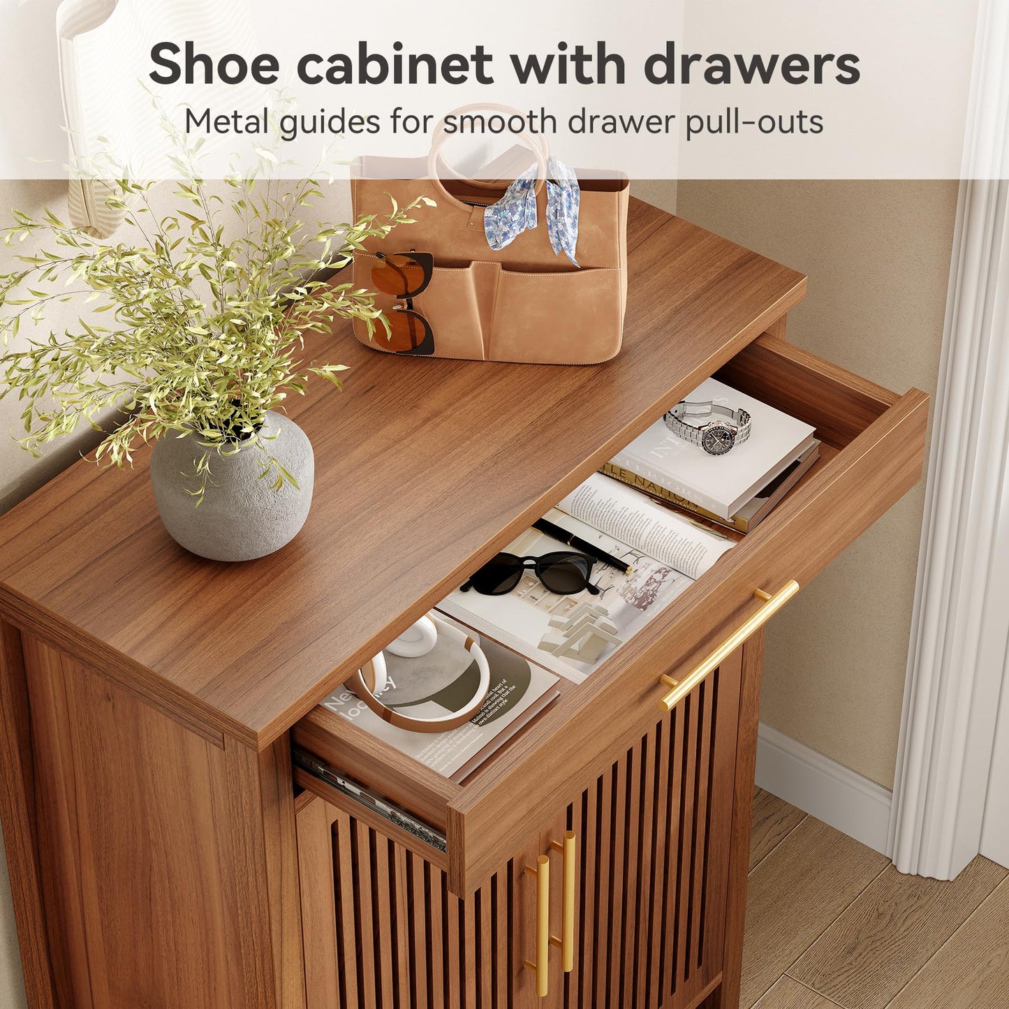 LITTLE TREE Narrow Storage Shoe Rack, 6-Tier Wooden Shoe Cabinet with Drawer, Freestanding Slim Shoe Cabinet Shoe Organizer for Entryway, Hallway, Closet, Bedroom, Living Room, Brown