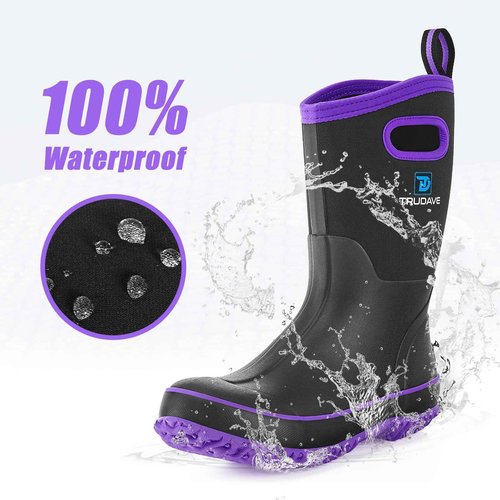 Trudave Rubber Boots for Women, Mid Calf Rain Boots, Womens Waterproof Boots, Neoprene Insulated Outdoor Work Mud Boots for Hunting Farming Gardening Fishing, Purple, Size 9