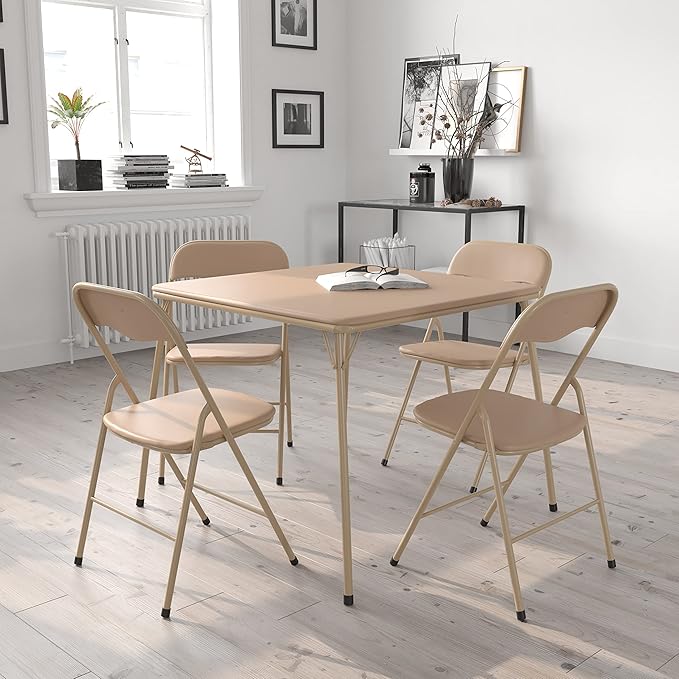 EMMA + OLIVER 5-Piece Multipurpose Folding Card Table and Chairs Set for 4 Players, Padded Top Portable Square Folding Tab...