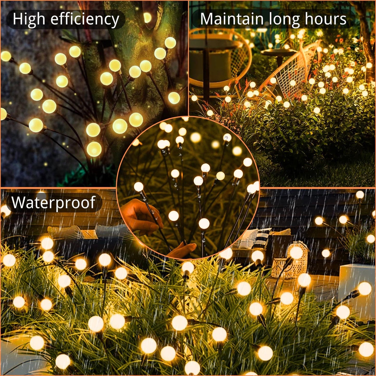 OZS 6 Pack Total 48 LED Solar Garden Lights Fairy Outdoor - Solar Firefly Lights Outdoor, Sway by Wind, Waterproof for Garden Patio Pathway Fairy Decoration (Warm White)