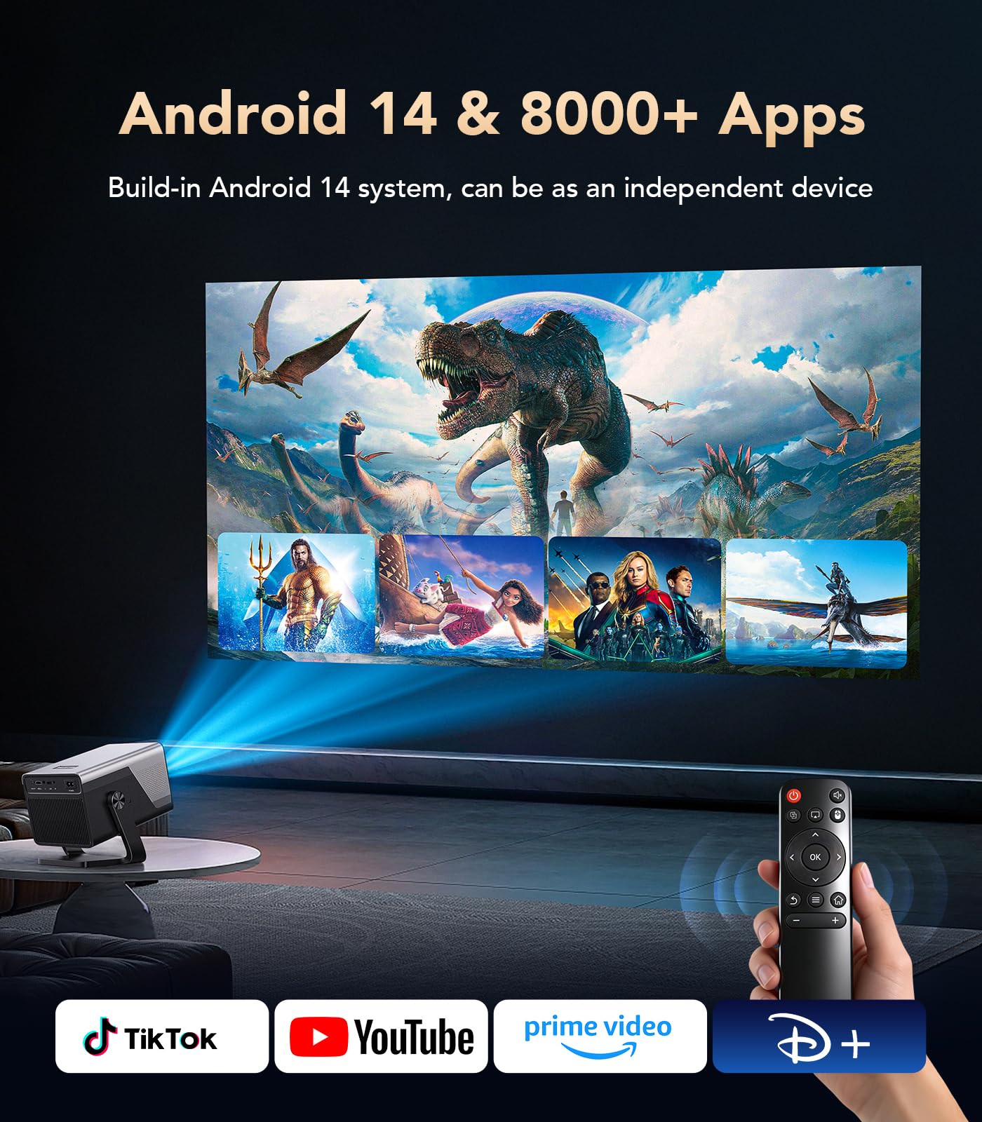 X7 4K Smart Projector with WIFI 6 and Bluetooth, Support 800 ANSI, Android 14, Auto Focus Auto Keystone, Screen Recognition Obstacle Avoidance, 230° Rotatable Outdoor Projector for Bedroom office Camp