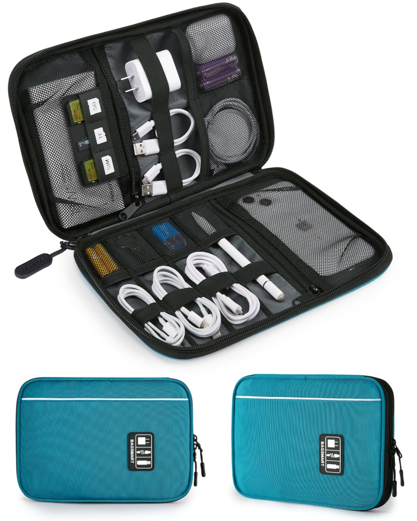 BAGSMART Electronics Travel Organizer Case, Tech Accessories Cord Storage Bag for Phone, Power Bank, SD Card, Cables, Black