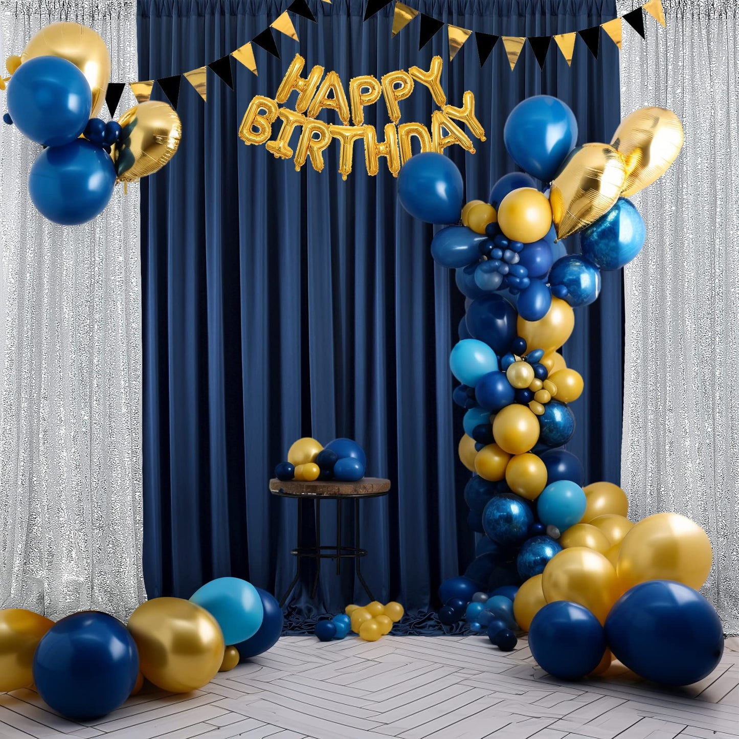 40ft×10ft Navy Blue Wrinkle Free Backdrop Curtains for Parties, 8 Panels 5×10ft Thick Silky Polyester Navy Photo Backdrop Drapes Curtains for Graduation Party Birthday Baby Shower Wedding Photography