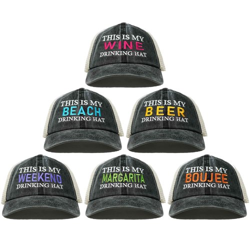 Funky Junque 6 Pack - Cotton Mesh Bundle - This is My Drinking Hat (Wine, Beach, Beer, Wknd, Marg, Boujee)