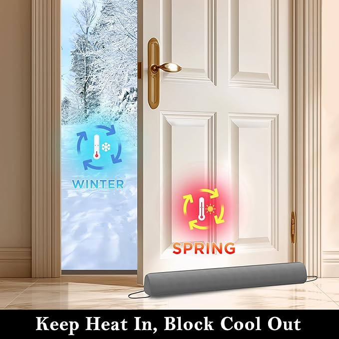 Sunolga Door Draft Stopper Blocks Hot and Cold Air with Removable Washable Cover for Bottom of Door, All-Season Seal for Noise, Light, Wind, Door Sweep for Gaps Up to 3", Home Essentials, 48", Gray