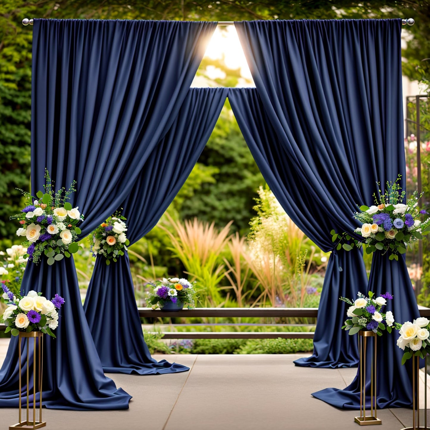 40 ft x 10 ft Wrinkle Free Navy Blue Backdrop Curtain for Parties,Polyester Photo Backdrop Drapes, Thick Background 8 Panels 5ft x 10ft for Baby Shower Wedding Birthday Party Backdrop Stand