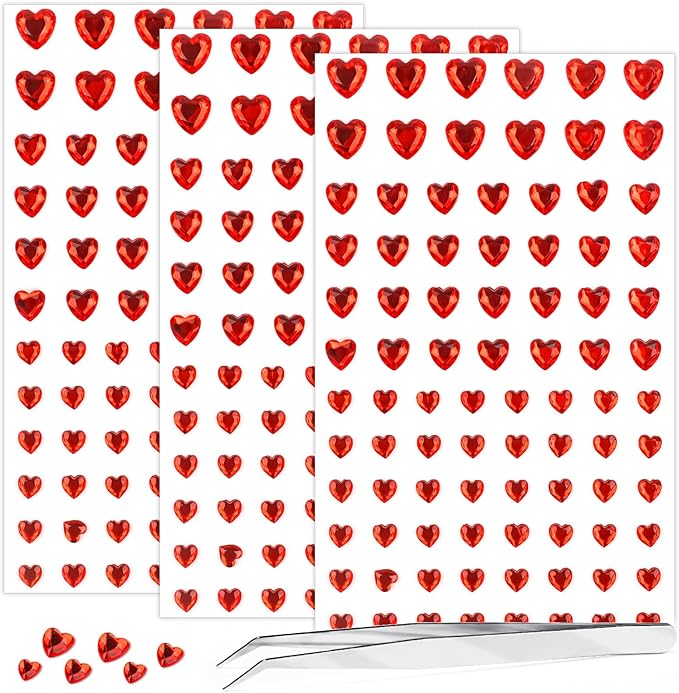 264Pcs Heart Face Gems Love Gems, Self-Adhesive Face Jewels Rhinestones 5/7/10 mm DIY Face Gems Stick on, Valentine Makeup...