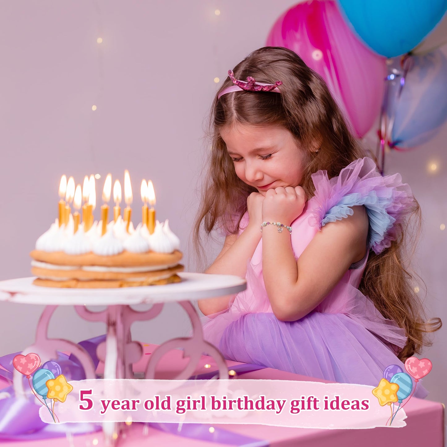 LAVEIR 5 Year Old Girl Birthday Gift Ideas, Butterfly Birthday Gifts for 5 Year Old Little Girls Crystal Jewelry Bracelet for Daughter Granddaughter Niece