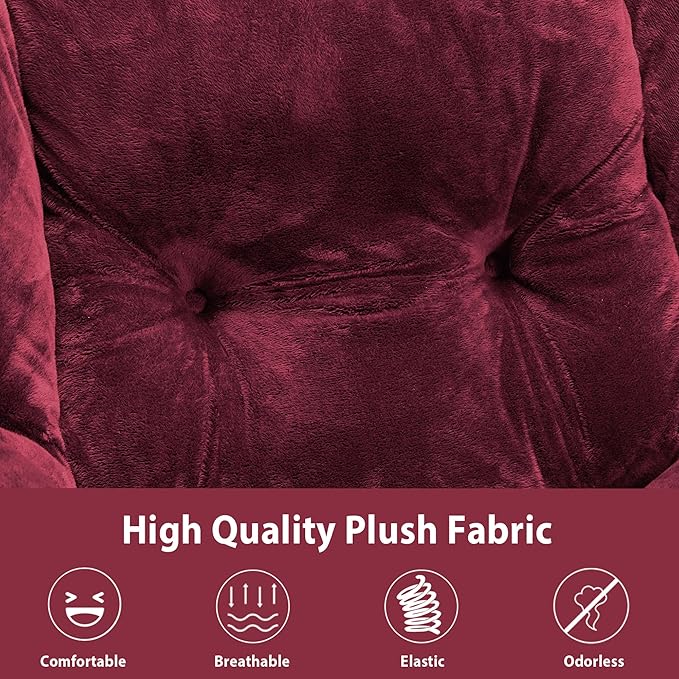 Youtanic Lazy Chair with Folding Ottoman, Accent Chair Plush Upholstered with Metal Structure and Non-Slip Pads, Sofa Armchair with Footrest and Side Storage Bag for Dorm, Room, Office, Rose Red