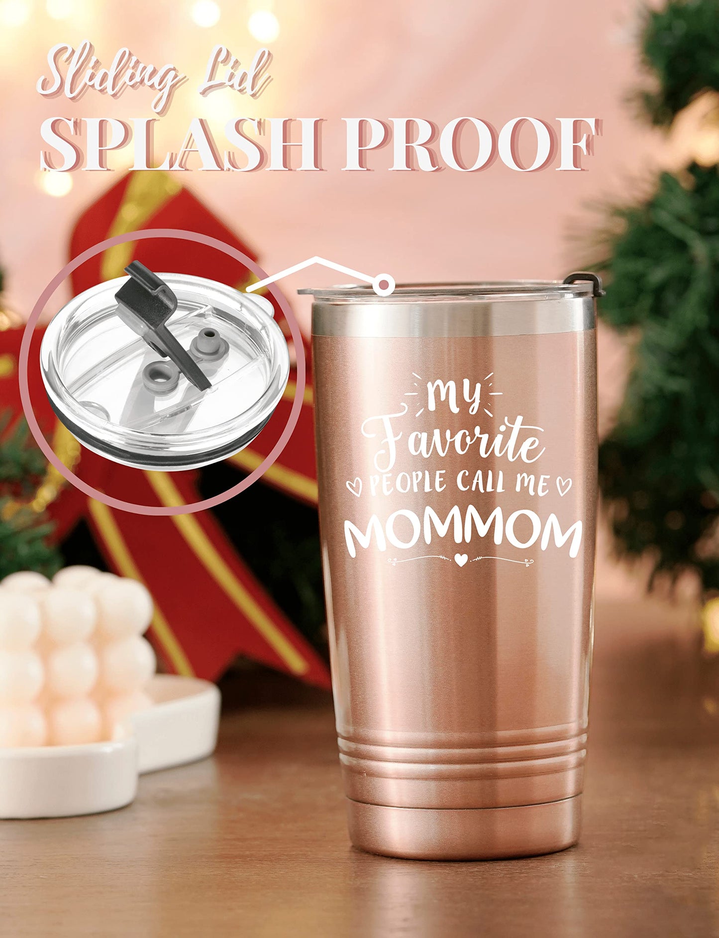Mommom Gifts for Grandma, Insulated Stainless Steel Wine Tumbler with Lid, For Nana, Gigi, Granny, Grammy, Birthday, Mother’s Day, Christmas gifts, Rose Gold, (20 oz) Call me Mommom