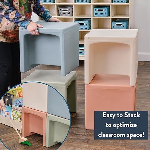 Children's Factory 3-in-1 Cube Chair for Kids, Flexible Seating Classroom Furniture, 4-Pack, Elements Colorway