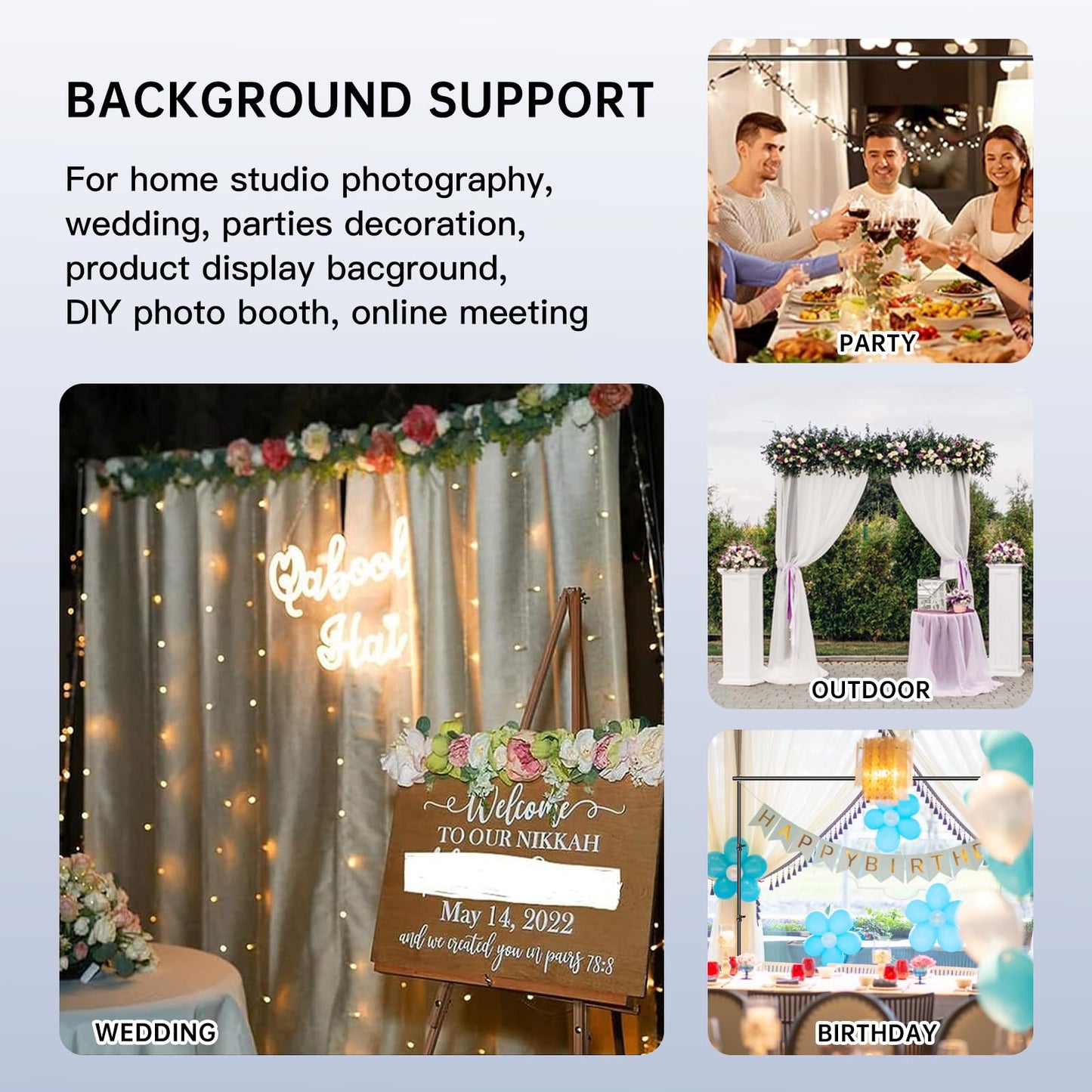 BEIYANG Backdrop Stand, 7.5 FT x 10 FT Adjustable Photography Background Support System Kit with Carrying Bag for Photo Video Studio