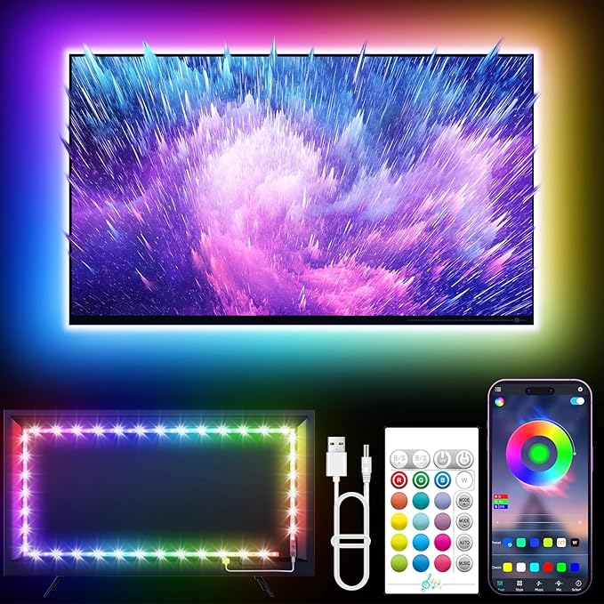 KANTUTOE LED Lights for TV, 16.4ft LED Lights for 45-75 Inch TVs, RGB TV Backlight Behind, Music Sync Bluetooth APP & Remo...