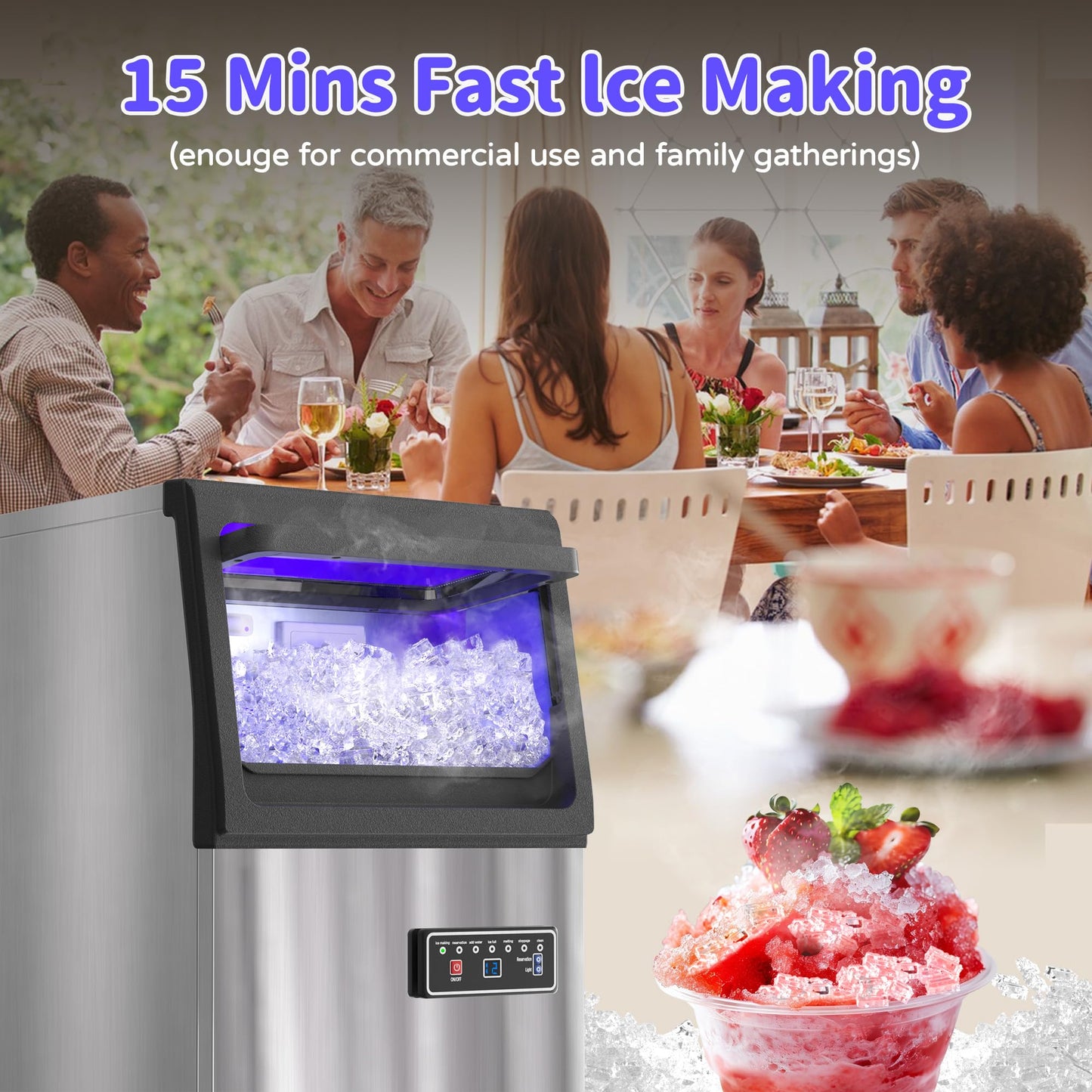 Commercial Nugget Ice Maker 80Lbs/24H with 20Lbs Storage, Stainless Steel Pellet Ice Machine, Ready in 10-15 Mins, Self-Cleaning for Office & Home Restaurants Bars