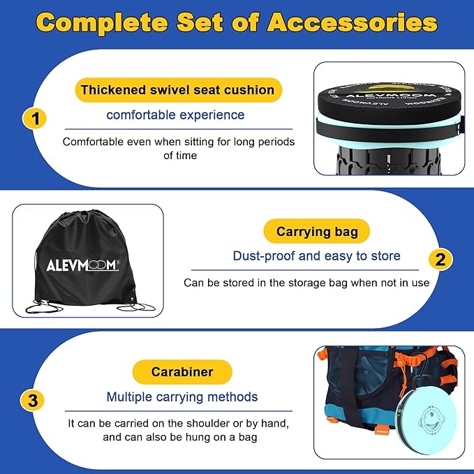 ALEVMOOM Upgraded 18.1" XL Collapsible Stool with Cushion, Portable Folding Stools for Adults Capacity 800lbs, Lightweight Telescoping Stool for Camping Travel Fishing Hiking
