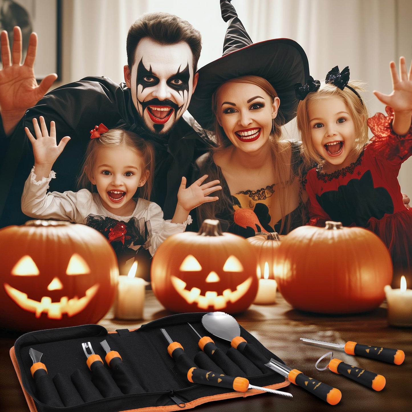HAUSHOF 20PCS Halloween Pumpkin Carving Kit, 10PCS Professional Heavy Duty Stainless Steel Pumpkin Carving Tools with Carrying Case and 10 Pumpkin Carving Stencils for Halloween Jack-O-Lanterns