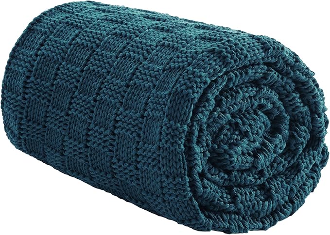 Knitted Weighted Blanket for Adult, No Beads Heavy Blanket 60” x 80'' 15lbs, Breathable Chunky Knit Blanket, Cooling Weighted Blanket for Hot Sleepers, Christmas Home Decor (Peacock Blue)