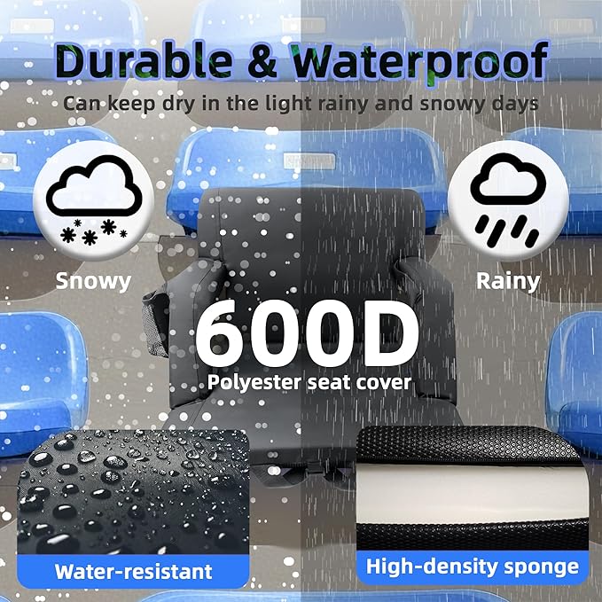 VANCUS Stadium Seats for Bleachers Back Support - Wide Padded Cushion Portable Reclining Bleacher Seat Camping Stadium Chair Waterproof