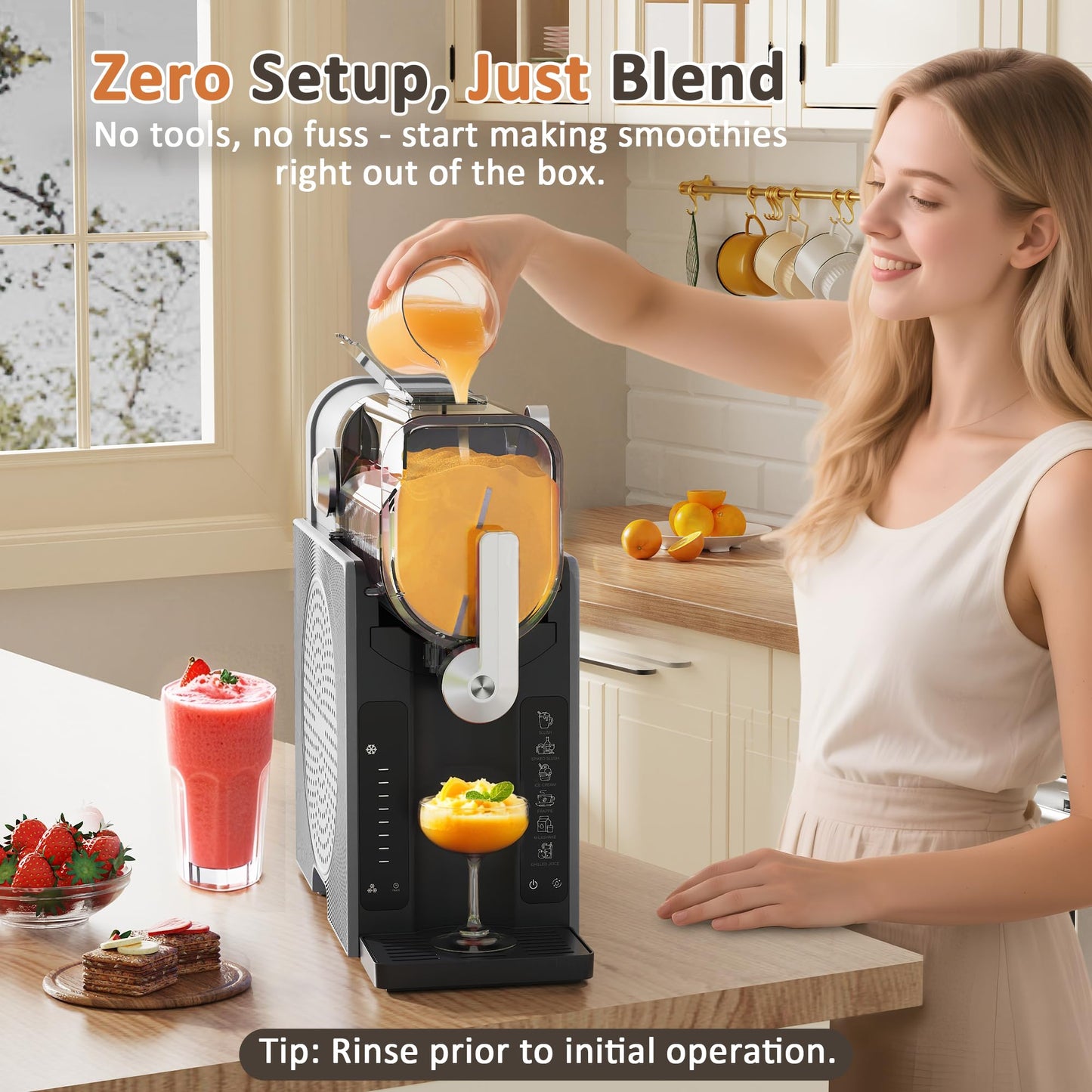 WIZAURA Slushie Machine, Slushy for Home No Ice Need, Soft Serve Ice Cream Maker & Margarita Machine, Auto-Cleaning, 6 Presets for Milkshakes, Frappés, Frozen Drink and More, Black, 1 Insulated Cup