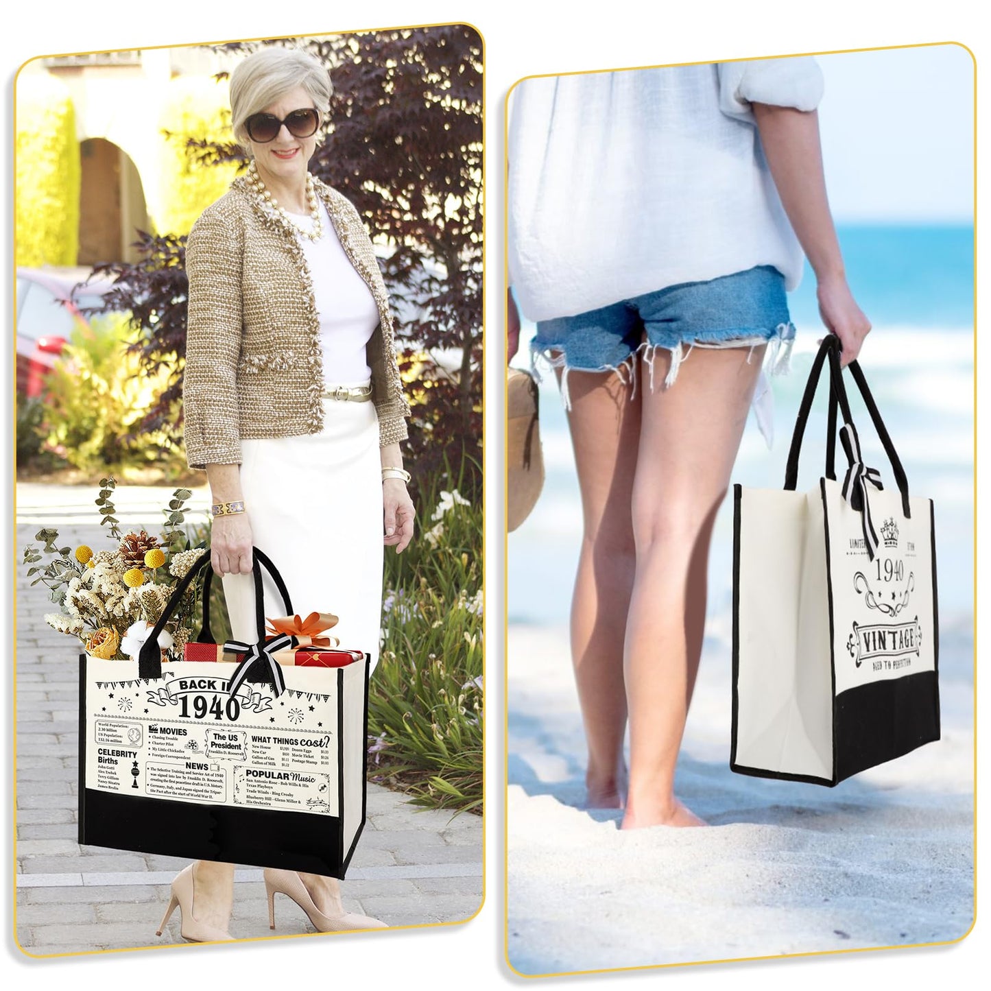 85th Birthday Gifts for Women Canvas Tote Bag Travel Gear, Unique 85 Years Old Birthday Gifts for Mom Wife Aunt Friends Her, Vintage 1940 Handbag & Cosmetic Bag & Back in 1940 Poster