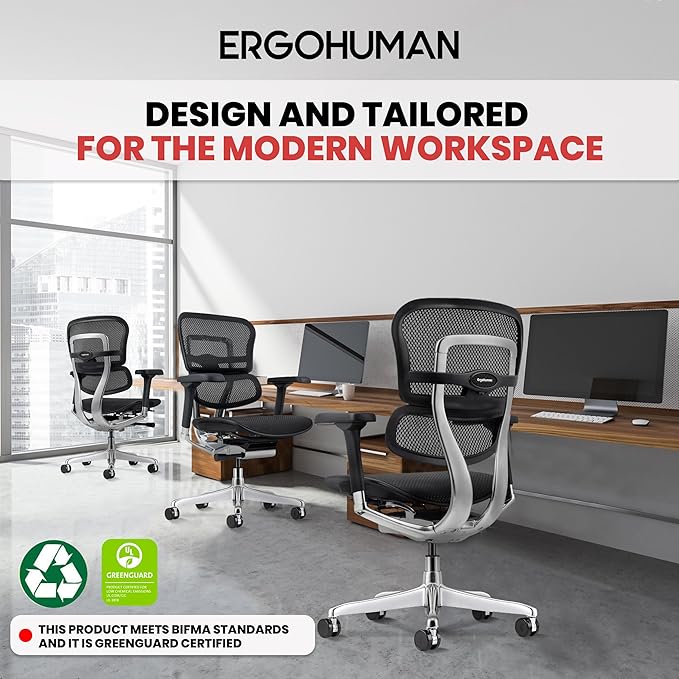 Ergohuman Eurotech ME8ERG GEN2 High Back Mesh Office Chair with Tilt Tension Control, Tilt Lock, Back Angle, Back Height, Synchro Tilt, Seat Height, Seat Depth, and Arm Height Adjustments, Black