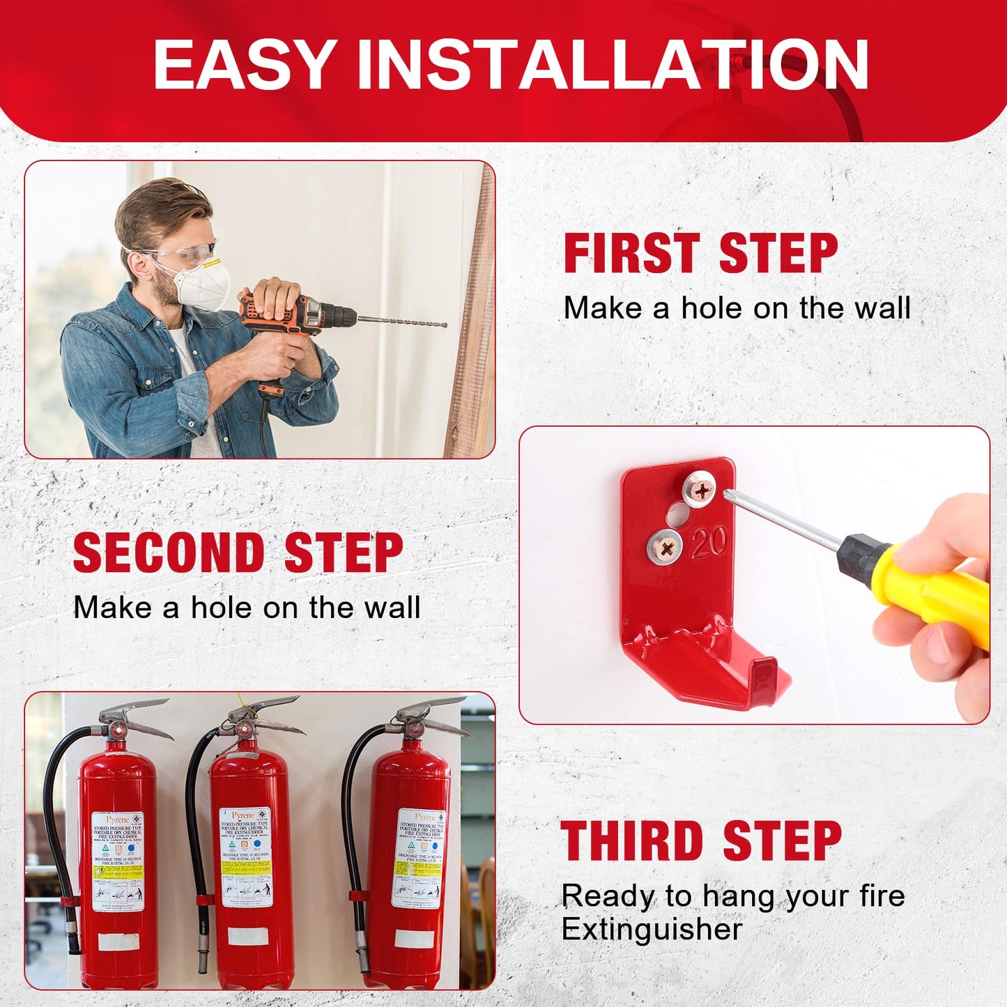 Queekay 20 Pack Fire Extinguisher Mount Universal Bracket 5 to 40 lb Fire Extinguisher Holder Wall Hook Hanger(Novelty Style)