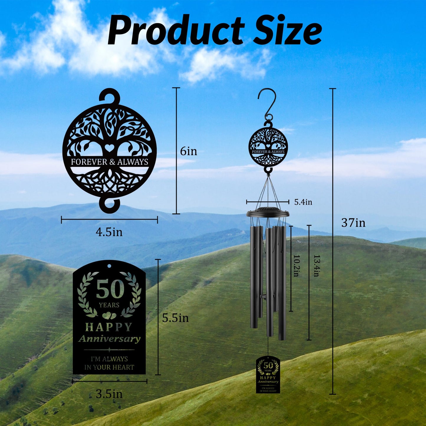 37'' 50th Anniversary Wind Chime Gifts,Golden Wedding Anniversary Presents,Happy 50th Wedding Decorations for Parents,Couples,Husband,Wife,Friends