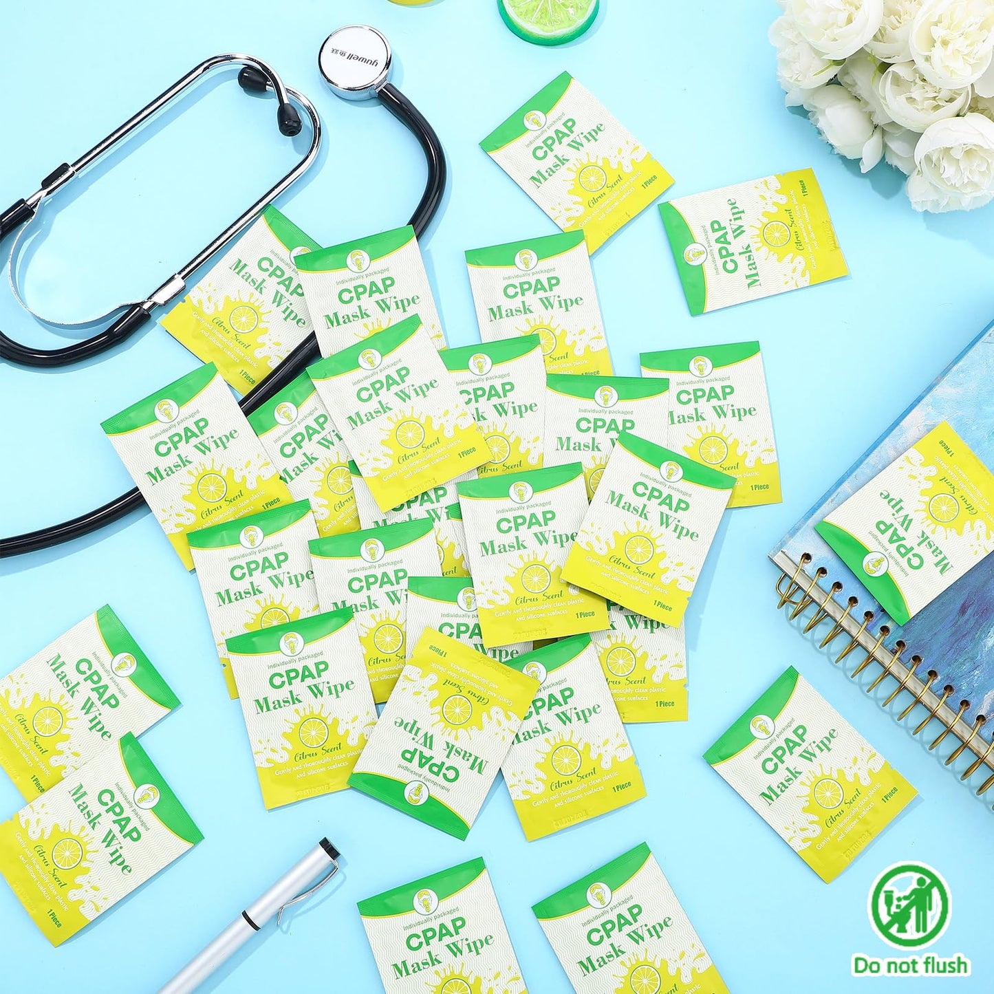 Swiffen 300 Pcs CPAP Mask Wipes Bulk Individually Wrapped Single Use CPAP Mask Wipes Citrus Scent Cleaning for Full Face, Nasal Travel Sleep Supplies Accessories