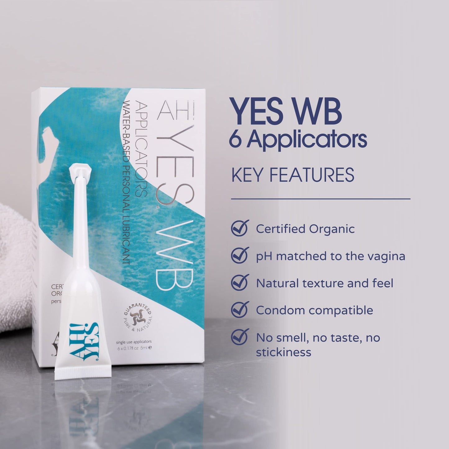 AH! YES WB- Organic Water Based Personal Lubricant with Aloe Vera, pH Matched, x6 Apps 0.17fl oz