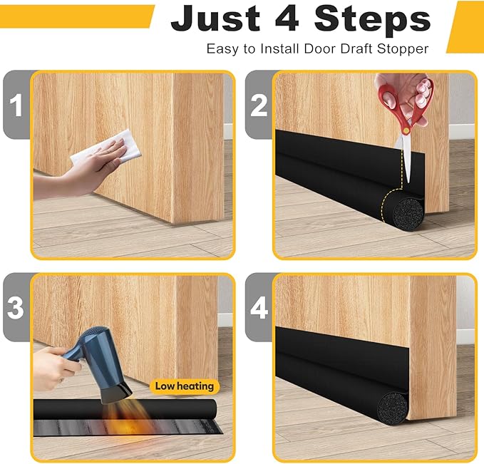 HomeProtect Door Draft Stopper 2 Pack Adjustable, Door Sweep for Bottom of Door, Weather Stripping Door Seal Interior & Exterior, Block Cold Air, Sound Light Dust, Easy to Install,30” Black