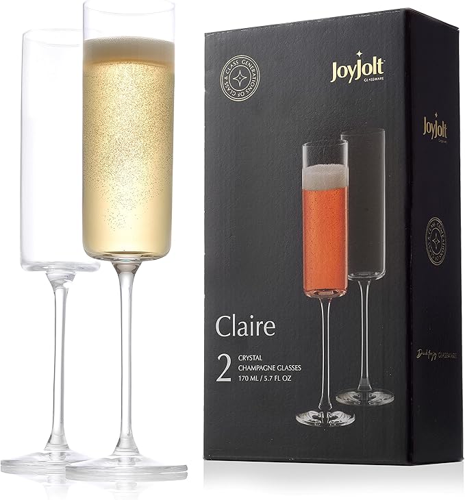 JoyJolt Champagne Flutes, Claire Collection Crystal Champagne Glasses Set of 2, 5.7 Ounce Capacity, Exquisite Craftsmanshi...