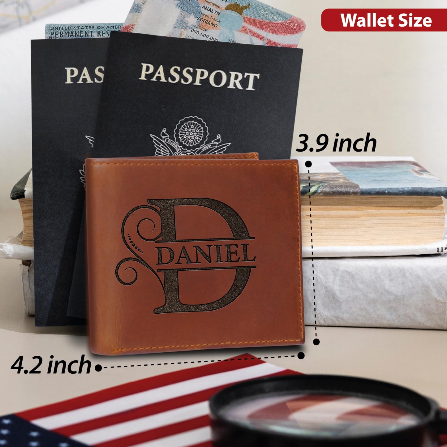 Personalized Wallet for Men, Custom Gifts for Father, Customized Monogram Wallet for Men, Son, Grandpa, Boyfriend, Fathers Day, Wedding, Anniversary, Birthday, Graduate