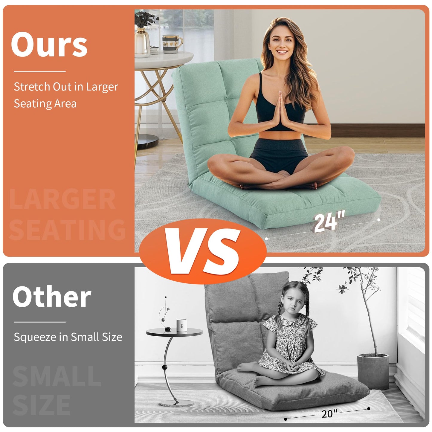 YI DANICA Floor Chair with Back Support Folding Chair with 6 Adjustable Position, Padded Sleeper Bed, Floor Gaming Chair, Meditation Chair for Adults