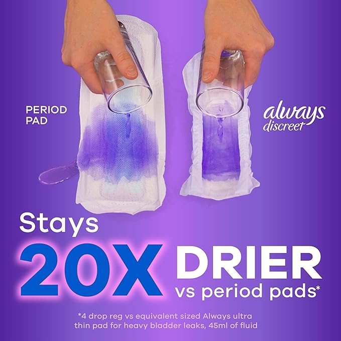 Always Discreet Adult Incontinence Pads for Women, Moderate Absorbency, Regular Length, Postpartum Pads, 108 Count (2 Packs of 54)